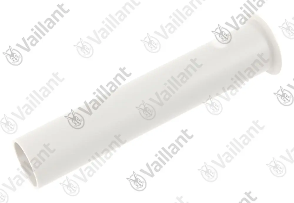 Weißes Rohr von Vaillant mit einheitlichem Durchmesser, ausgestattet mit einer breiten Öffnung an einem Ende und einem schmalen Ende, geeignet für verschiedene Installationen.